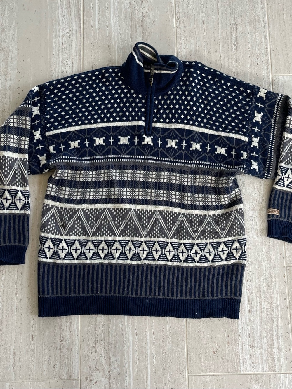 Men's Columbia Navy & Gray Quarter-Zip Fair Isle Sweater
